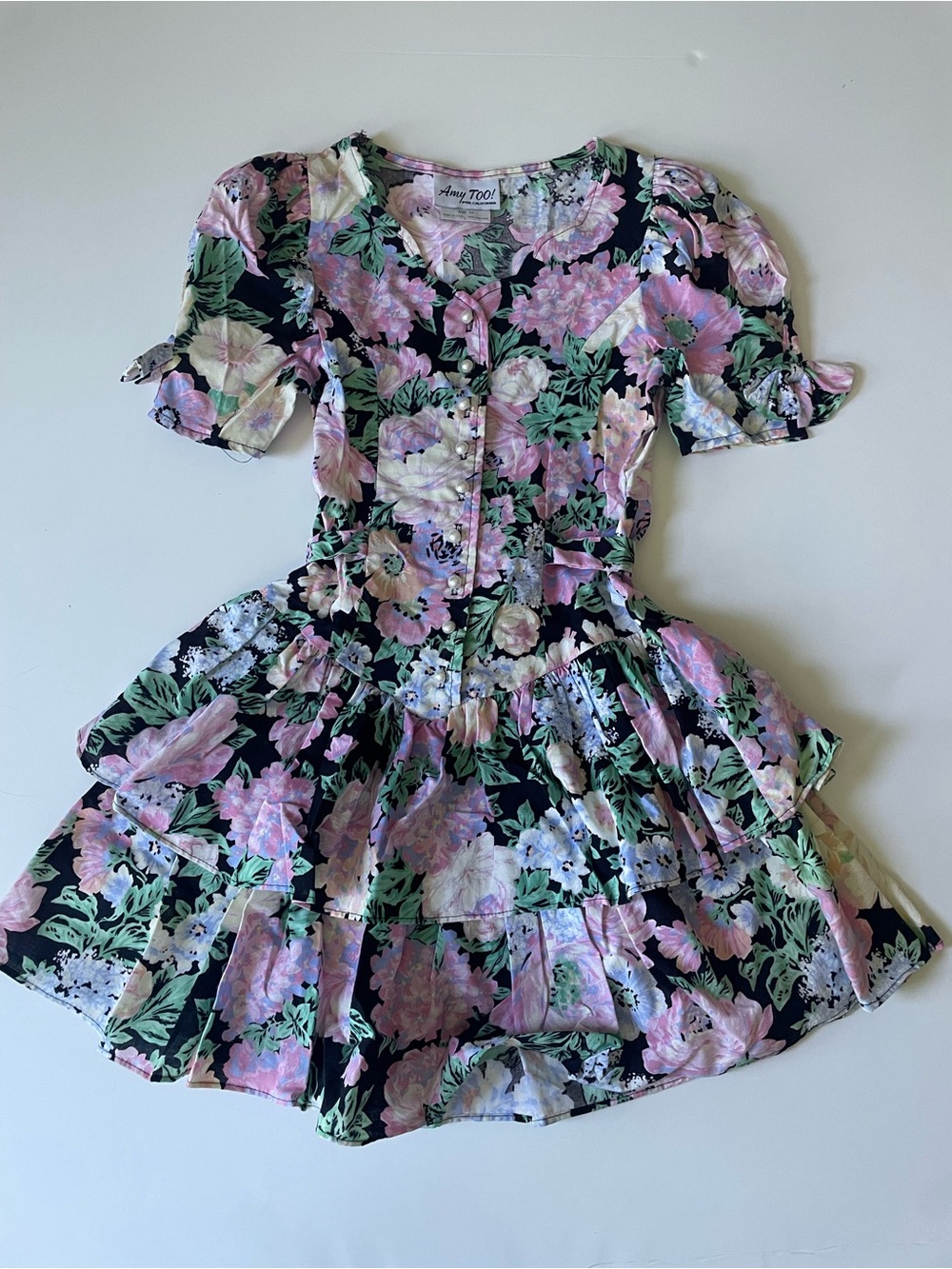Vintage Girls' Floral Tiered Dress - Pink & Green